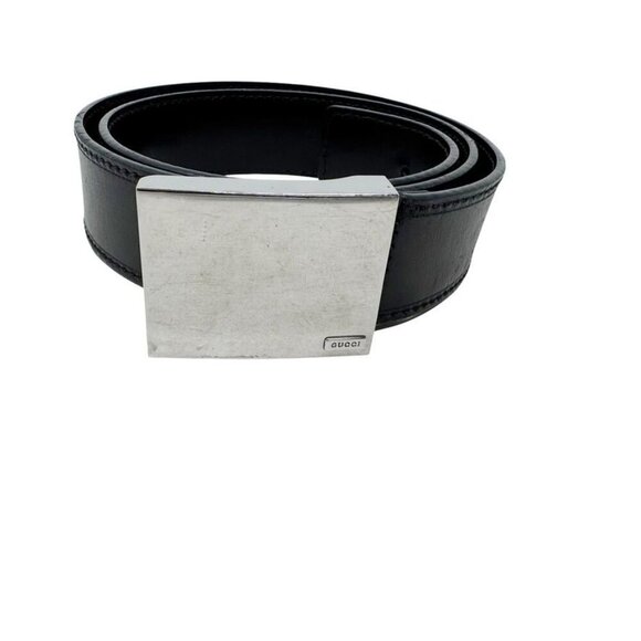 Gucci Mens Black leather belt silver plaque buckle size 90/36 100% authentic - Picture 2 of 9